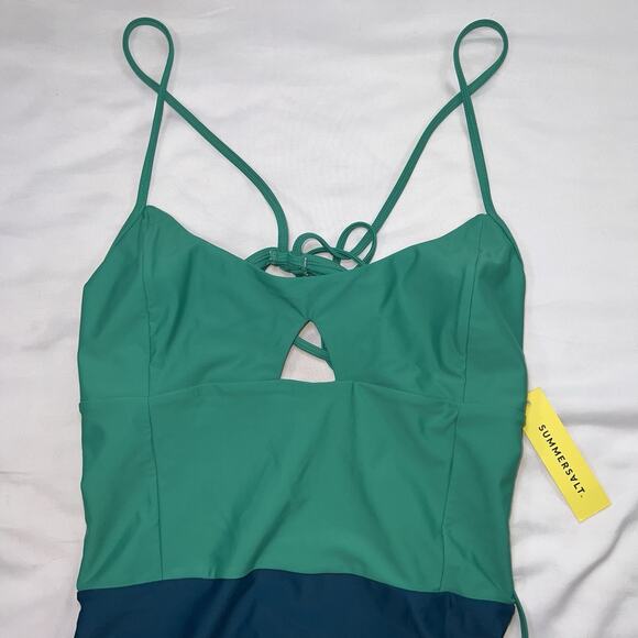 Summersalt THE SWAN DIVE Swimsuit Size 12 Great Teal Color block ONE PIECE NWT - Picture 3 of 14